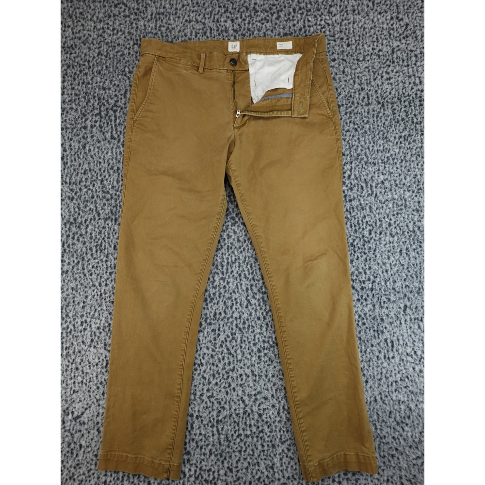 Gap Chino Pants Mens 33x30 Brown Slim Fit Cotton Twill Flat‎ Front Trousers